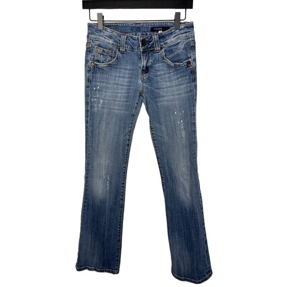 Vigoss Bootcut Jeans Size 3 Stretch Low Rise Distressed Blue Denim - Picture 1 of 13
